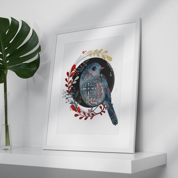 Wall Art Cute Blue Bird Portrait Illustration Print Poster Unframed - Picture 2 of 5